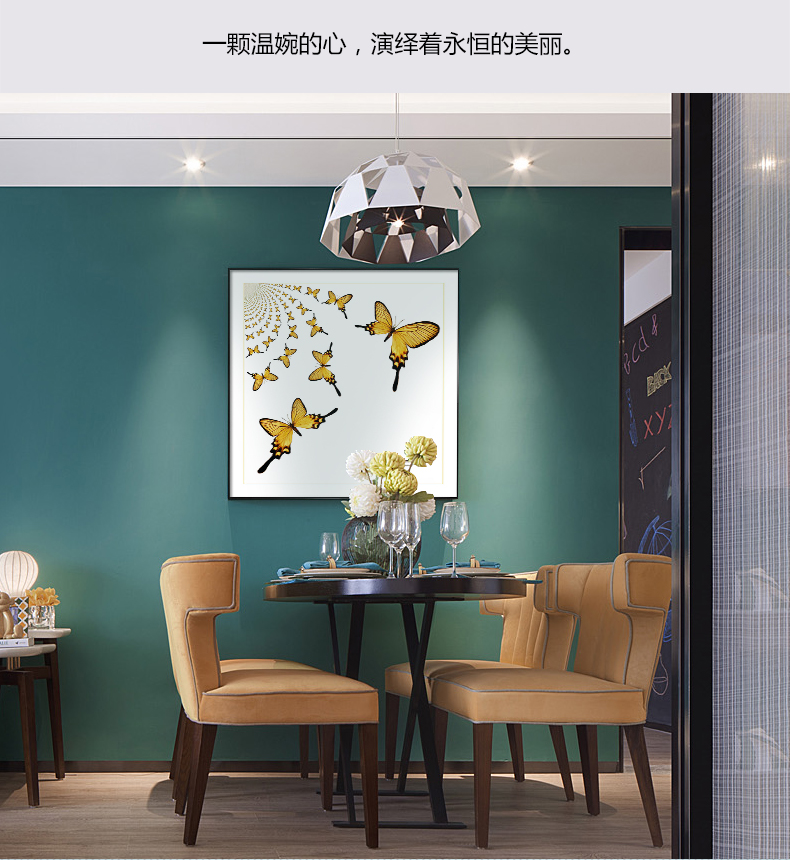 現(xiàn)代輕奢簡(jiǎn)歐動(dòng)物裝飾畫 餐廳蝴蝶標(biāo)本鋁合金框晶瓷畫 純手繪油畫 蝶舞