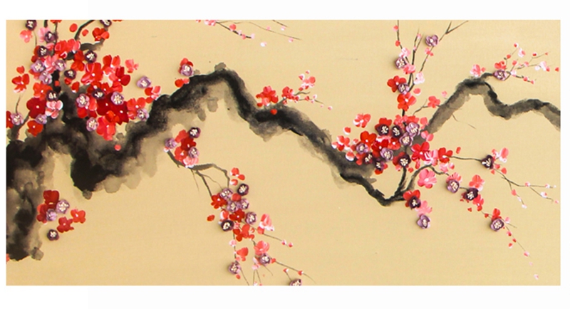 新中式客廳裝飾畫 臥室原創(chuàng)實(shí)物畫 玄關(guān)環(huán)保PS框掛畫 紅梅花兒開(kāi)