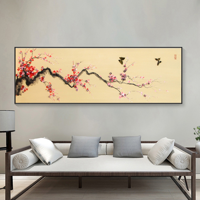 新中式客廳裝飾畫 臥室原創(chuàng)實(shí)物畫 玄關(guān)環(huán)保PS框掛畫 紅梅花兒開(kāi)